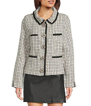 Lilly Pulitzer Kalara Houndstooth Boucle Point Collar Long Sleeve Button Front Jacket - 14 | Dillard's
