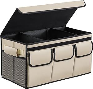 Car Trunk Storage Organizer With Lid, Collapsible Multi Compartment SUV Trunk Organizer, Non Slip... | Amazon (US)