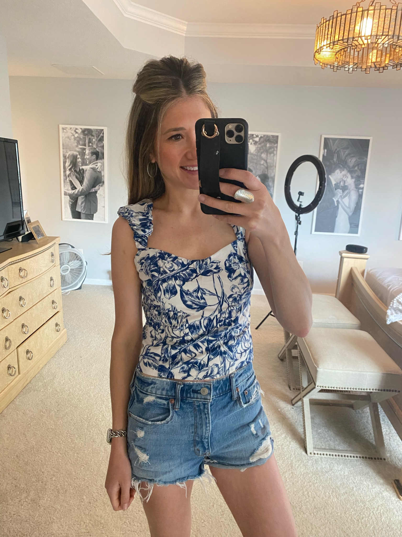 Abercrombie summer white &
Blue top- loved the fun ruffle sleeves on this tank.  Wearing a size small 

#LTKfit #LTKunder50 #LTKFind