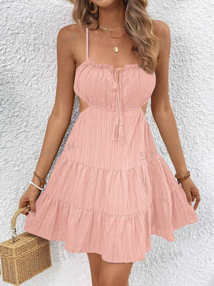 SHEIN VCAY Women Solid Color Simple Pleated Cami Dress | SHEIN