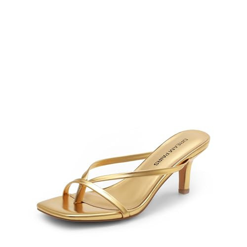 DREAM PAIRS Heels for Women Flip Flops Kitten Low Heels Open Square Toe Thong Heeled Sandals, Fashion Comfort Shoes for Party Casual Slides,Size 9,Gold,DWUMFF2503 | Amazon (US)