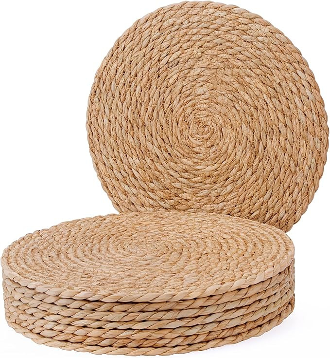Woven Placemats Set, 12" Round Boho Hand-Woven Rattan Natural Water Hyacinth Placemats, Farmhouse... | Amazon (US)