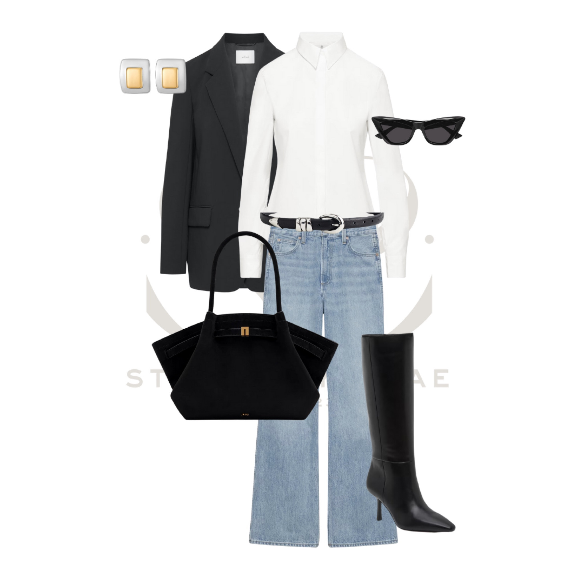 Aritzia Capsule Wardrobe; capsule wardrobe style; white button up, grey mini skirt, black blazer, loafers, suede bag

#LTKSeasonal #LTKsalealert #LTKstyletip