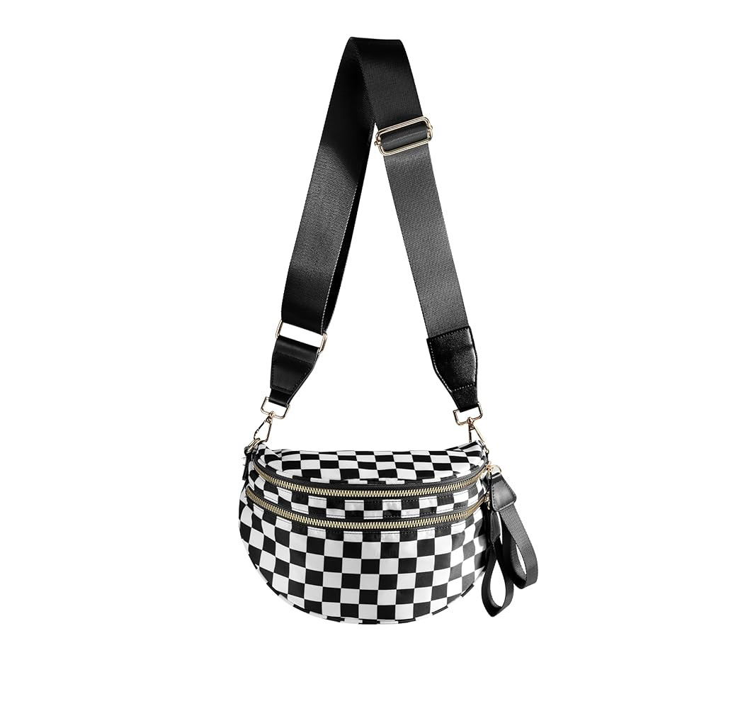 Spacious Checkered Nylon Crossbody Bag Bum Bag Checkered Handbags Wallets for Women | Amazon (US)