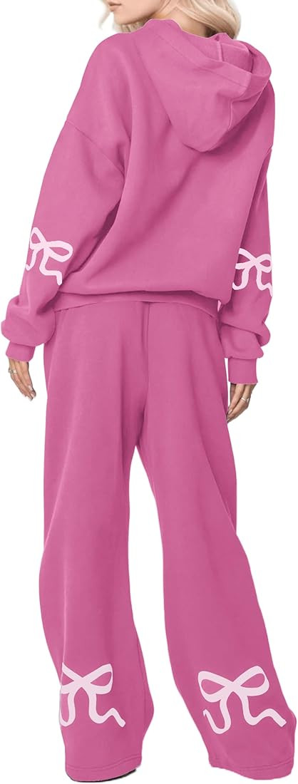 Two Piece Outfits Bow Graphic Print Hoodie Sweatpants Set Oversized Sweatshirt and High Waist Swe... | Amazon (US)
