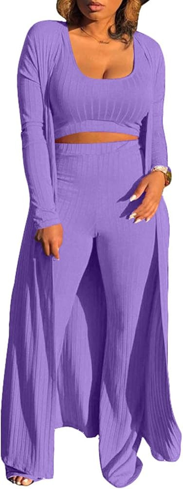 HANMAX Women's Tracksuit Winter Autumn Knitted Long-sleeved Blazer Coat Tank Long Pants Three Pie... | Amazon (US)