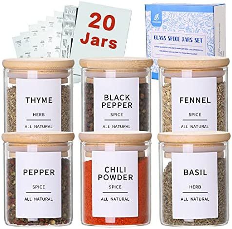 Glass Spice Jars with Bamboo Lids - 20 Pcs Thicken(2.4mm) 4oz Airtight Seasoning Containers with ... | Amazon (US)