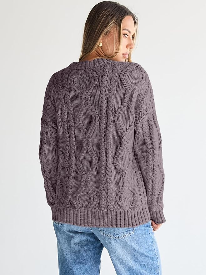 Trendy Queen Women's Oversized Cable Knit Crewneck Sweaters | Amazon (US)