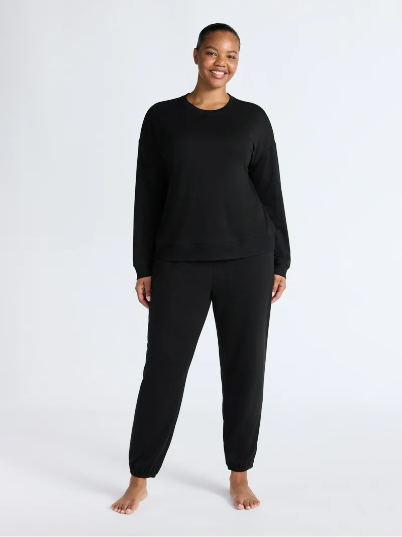 Joyspun Women’s Fleece Long Sleeve Top and Joggers Lounge Set, 2-Piece, Sizes XS-3X | Walmart (US)
