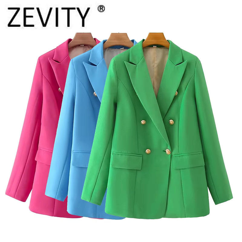 145.58R$ 40% de desconto|Zevity Moda Feminina Duplo Breasted Doces Cor Blazer Casaco Vintage Mang... | Aliexpress BR (BR)