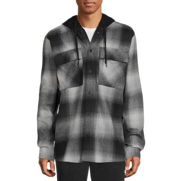 No Boundaries Men's and Big Men's Long Sleeve Hooded Flannel Shirt, up to size 5XL - Walmart.com | Walmart (US)