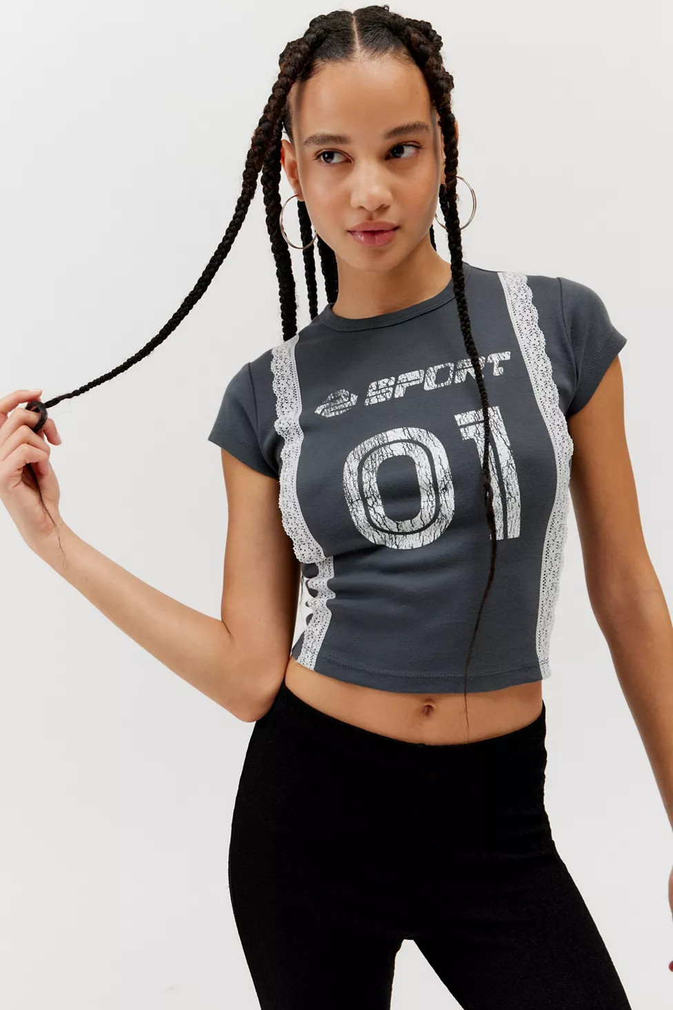 Sporty Lace Trim Baby Tee | Urban Outfitters (US and RoW)