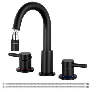 Double handle 8 in. Widespread Bathroom Faucet 3 Hole Bathroom Sink Faucet in Matte Black | The Home Depot
