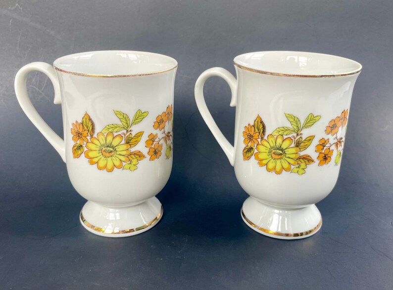 Vintage Pair of Royal Domino Collection Autumn Song Pedestal Mugs, set of 2 vintage mugs with gold r | Etsy (US)