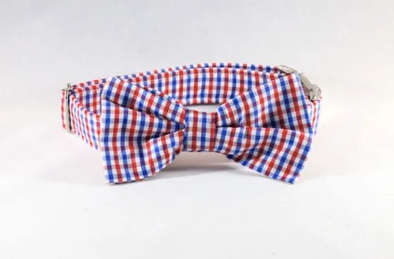Preppy Red White and Blue Gingham Dog Bow Tie Collar, Ole Miss Rebels | Etsy (US)