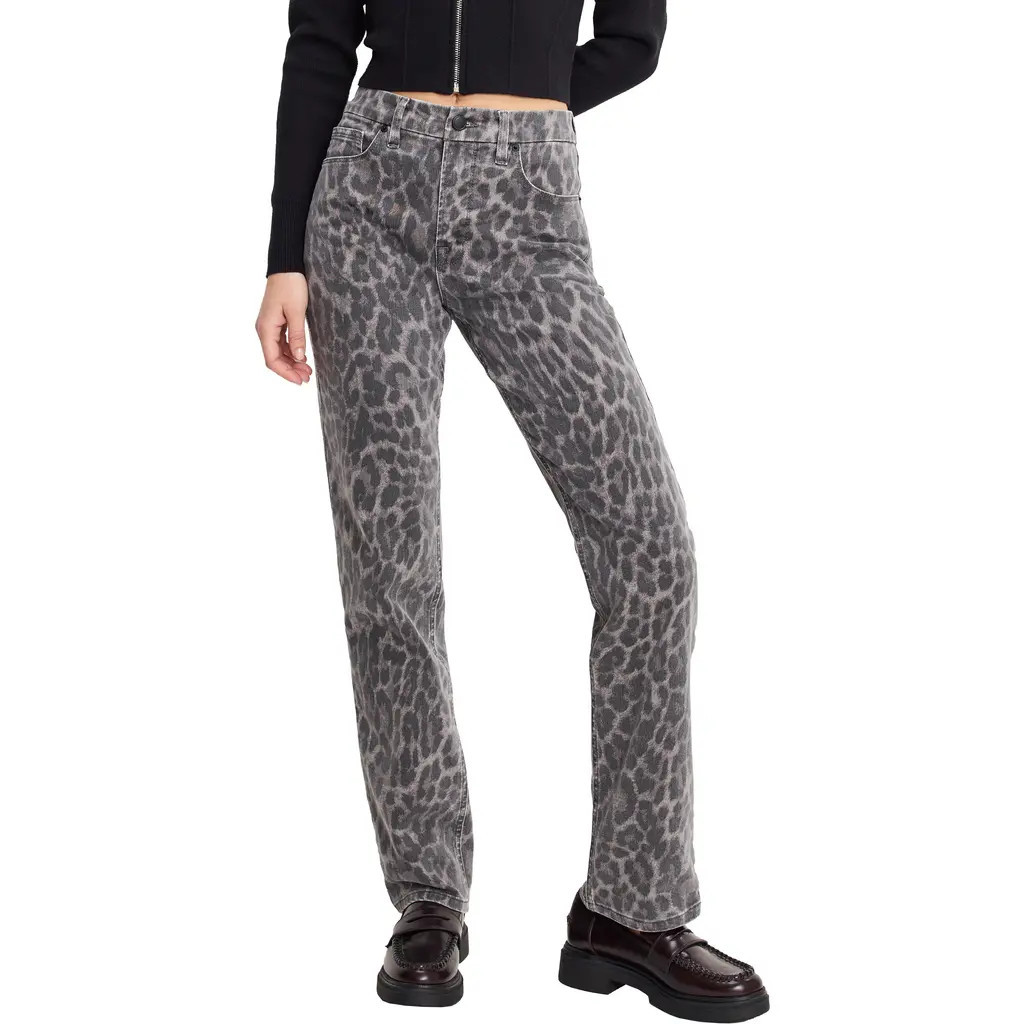 Good American Good Icon Leopard Print Straight Leg Jeans in Grey Lucky Leopard at Nordstrom, Size 0 | Nordstrom
