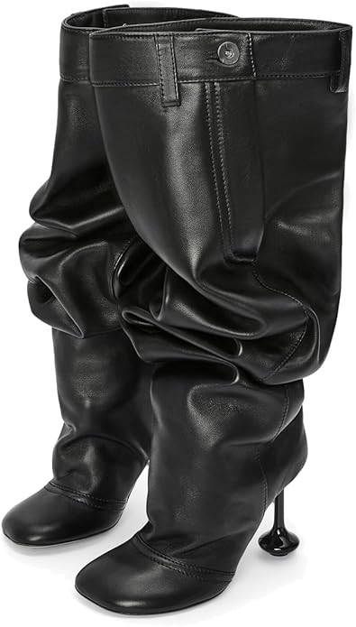 Women's Knee High Boots Wide Calf Square Long Booties Toe Gourd Shaped High Heel Buckle Boots Sex... | Amazon (US)