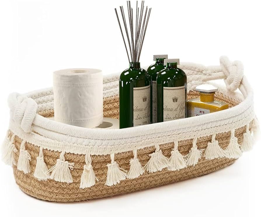 HOSROOME Small Cotton Rope Woven Toilet Paper Baskets for Organizing Decorative Basket for Boho D... | Amazon (US)