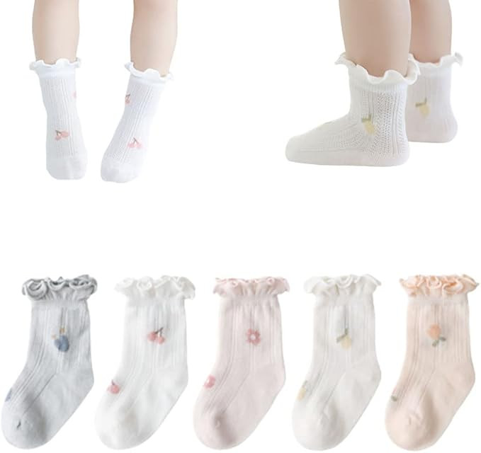 Baby Girls Socks Toddlers Ruffle Socks Girl's Frilly Dress Socks Baby Summer Mesh Socks Solid Cre... | Amazon (US)
