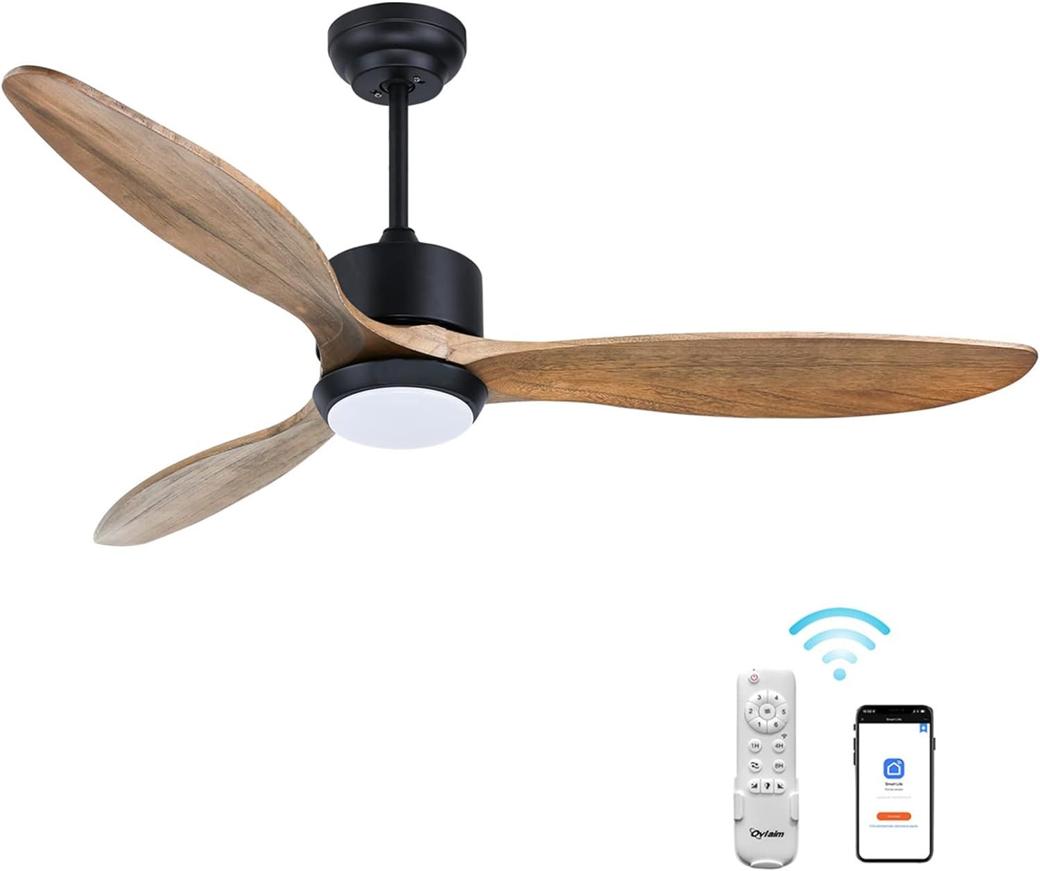 Ovlaim 52 Inch Indoor Outdoor Ceiling Fan, ETL Listed Quiet DC Motor Solid Wood Ceiling Fans with... | Amazon (US)