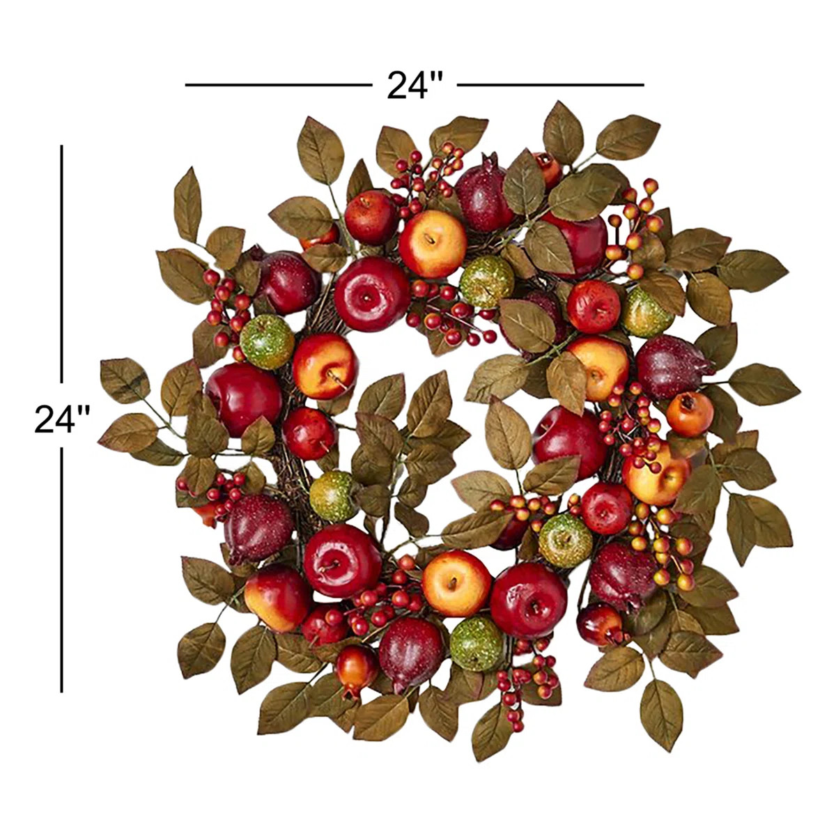 20" Artificial Mixed Apple Pomegranate & Leaf Wreath on Natural Twig Base | Wayfair North America