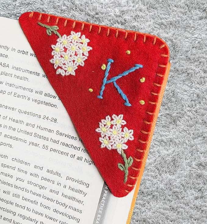 Personalized Hand Embroidered Corner Bookmark, Cute Flower Book Mark, Hand Stitch Gift for Women ... | Amazon (US)