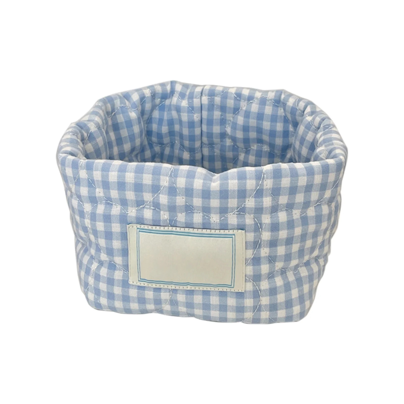 Sky Blue Checkered Fabric Storage Basket With Cloth Material, Soft And Foldable Design For Cosmet... | Walmart (US)