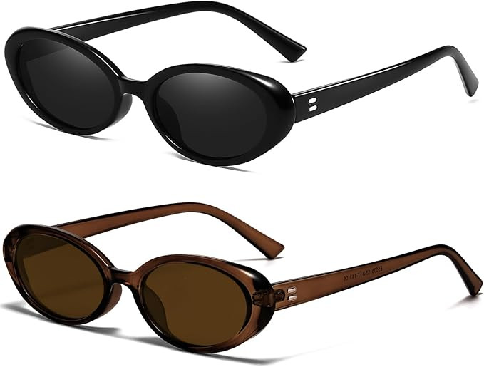 Retro Oval Sunglasses for Women Men Fashion Small Oval Sunglasses 90s Vintage Shades | Amazon (US)