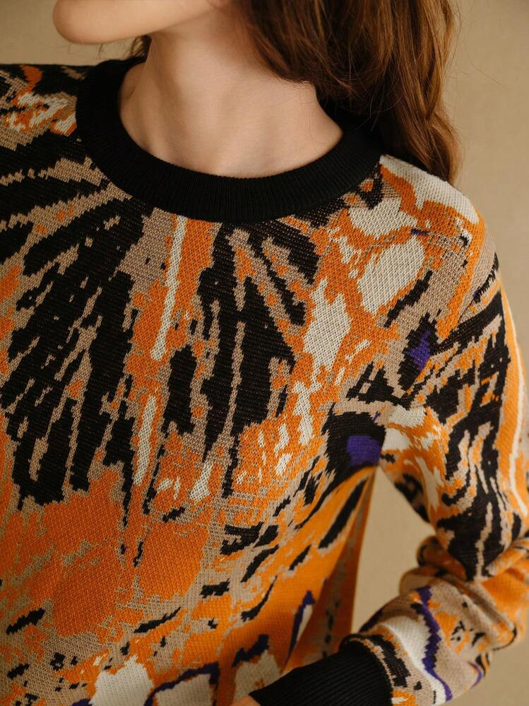 MOTF STUDIO ALLOVER PRINT CONTRAST BINDING SWEATER | SHEIN