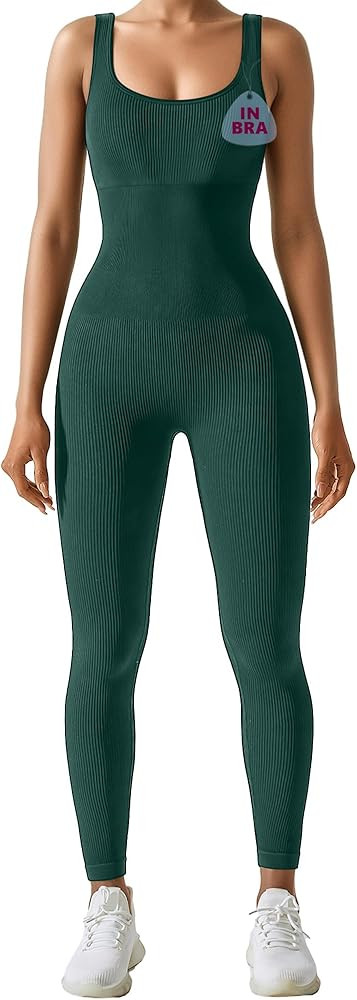 AURUZA Jumpsuit for Women Workout Seamless Jumpsuits Yoga Ribbed One Piece Tank Tops Rompers Slee... | Amazon (US)