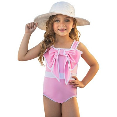 Blushing Summer Statement Bow Pink One Piece Swimsuit Mia Belle Girls, Pink, 2T-3T | Target
