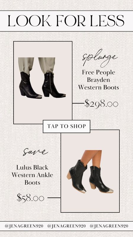 Western Boots | Look for Less | Luxe for Less | Free People Look for Less | Save vs Splurge | Splurge vs Save 

#LTKshoecrush #LTKfindsunder100 #LTKfindsunder50