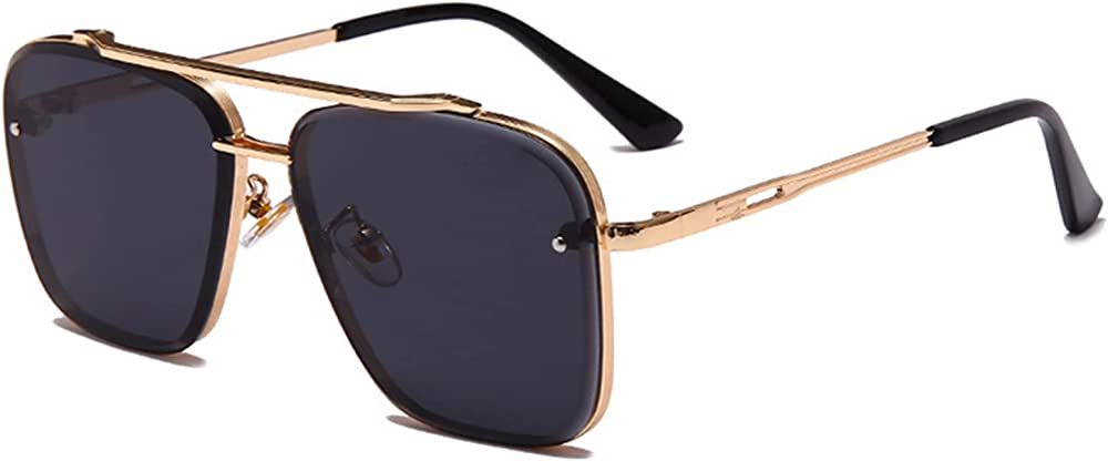 Breaksun Square Aviator Sunglasses for Men Women Fashion Vintage Diamond Cutting Lens Classic Milita | Amazon (US)