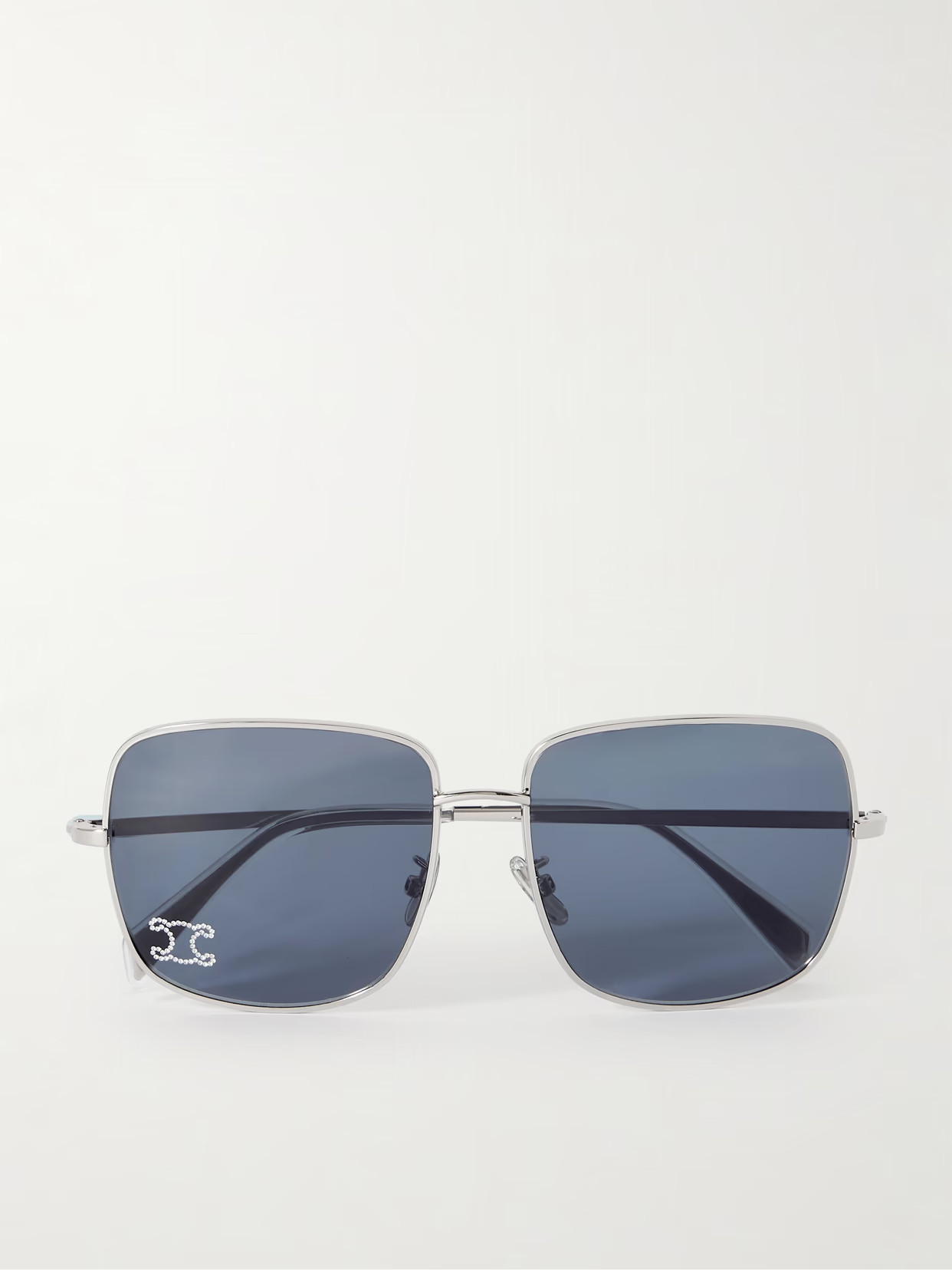 CELINE Eyewear - Triomphe Crystal-embellished Square-frame Silver-tone Sunglasses - One size | NET-A-PORTER (US)