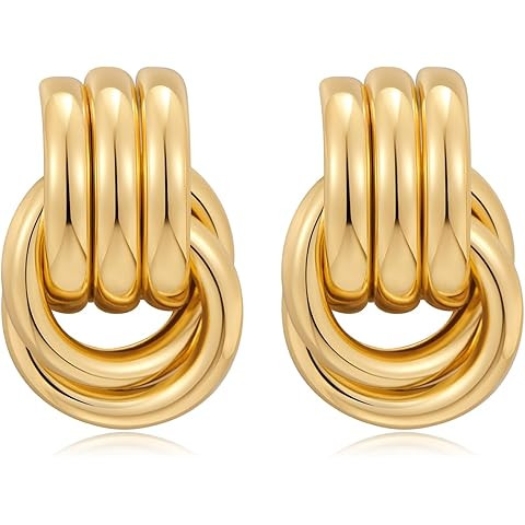 Trendy Gold-Plated Knot Earrings for Women Chunky Statement Drop Dangle Earrings Lightweight Hypo... | Amazon (US)