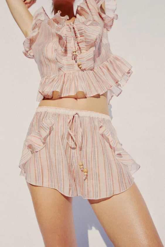 RUFFLED STRIPED SHORTS | Zara Canada