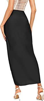 SheIn Women's Casual Slit Wrap Asymmetrical Elastic High Waist Maxi Draped Skirt | Amazon (US)