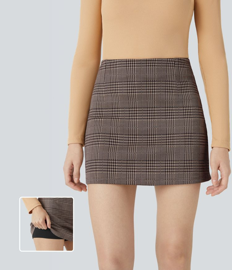 Women’s High Waisted 2-in-1 Houndstooth Plaid Mini Work Skirt - Halara | HALARA