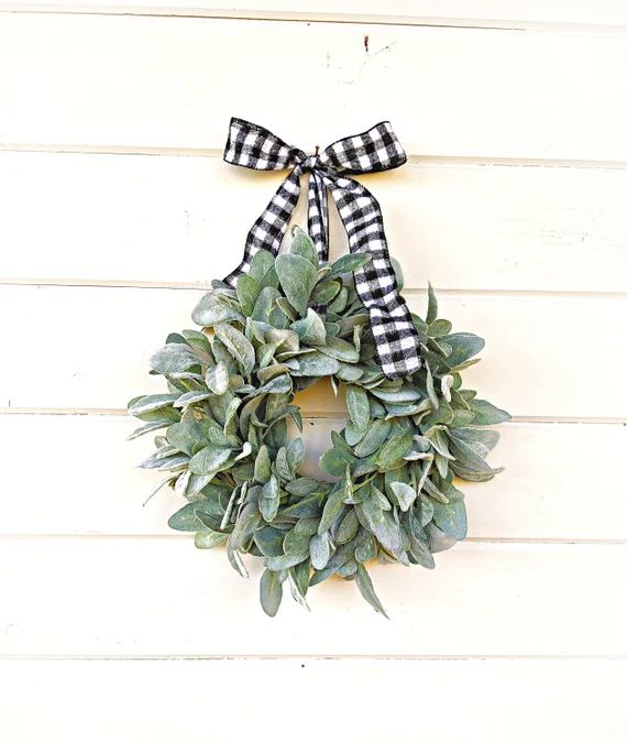 MINI Lambs Ear Wreath-Small Wreath-Window Wreath-Buffalo Plaid Wreath-Small Wreath-Farmhouse Wrea... | Etsy (US)