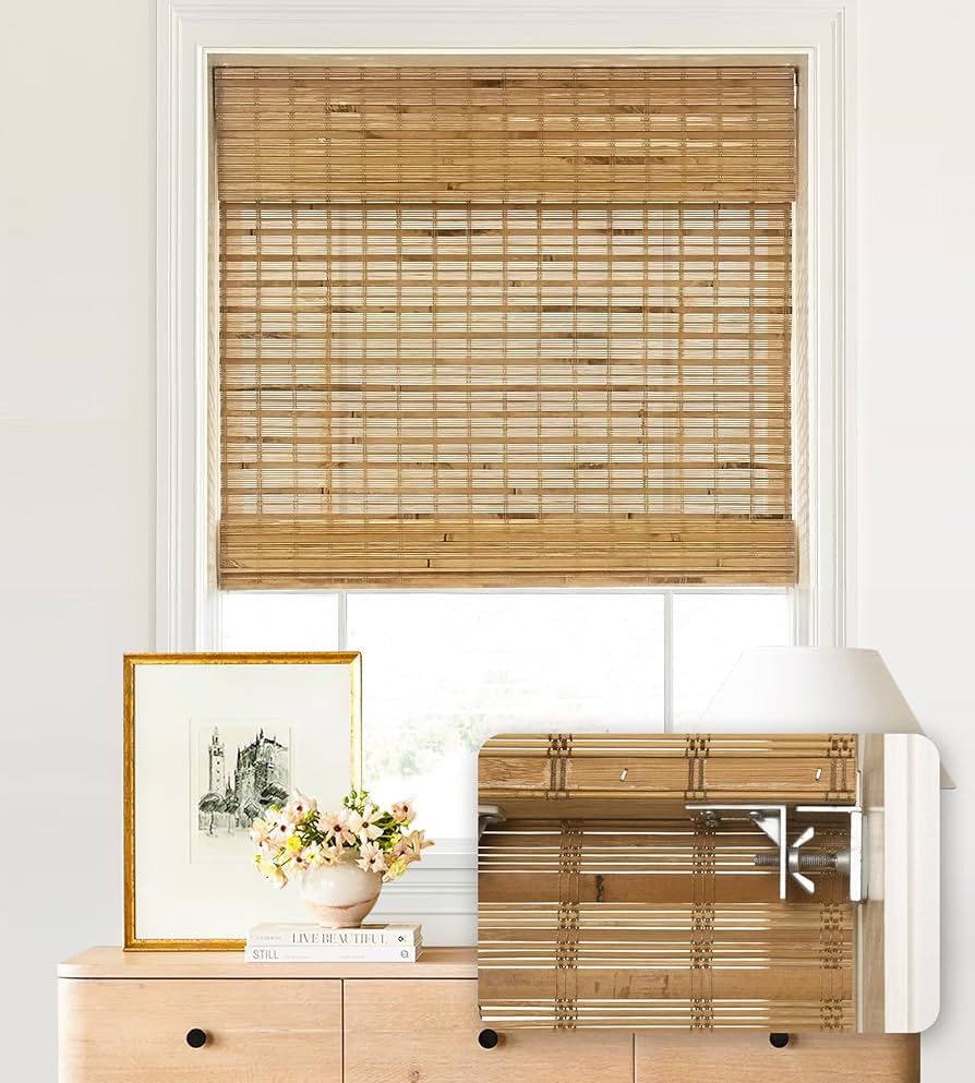 LazBlinds No Tools No Drill Cordless Bamboo Roman Shades, Light Filtering Window Treatment, Roll ... | Amazon (US)