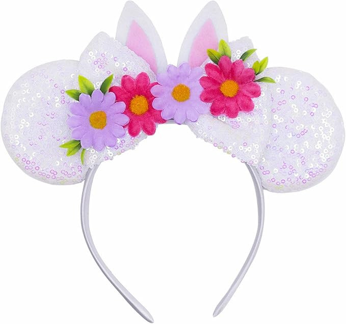 YOWOCAL Easter Mouse Ear Headbands,Rabbit Bunny Ear Hair Hoop for women,Spring Flowers Sequin Hai... | Amazon (US)