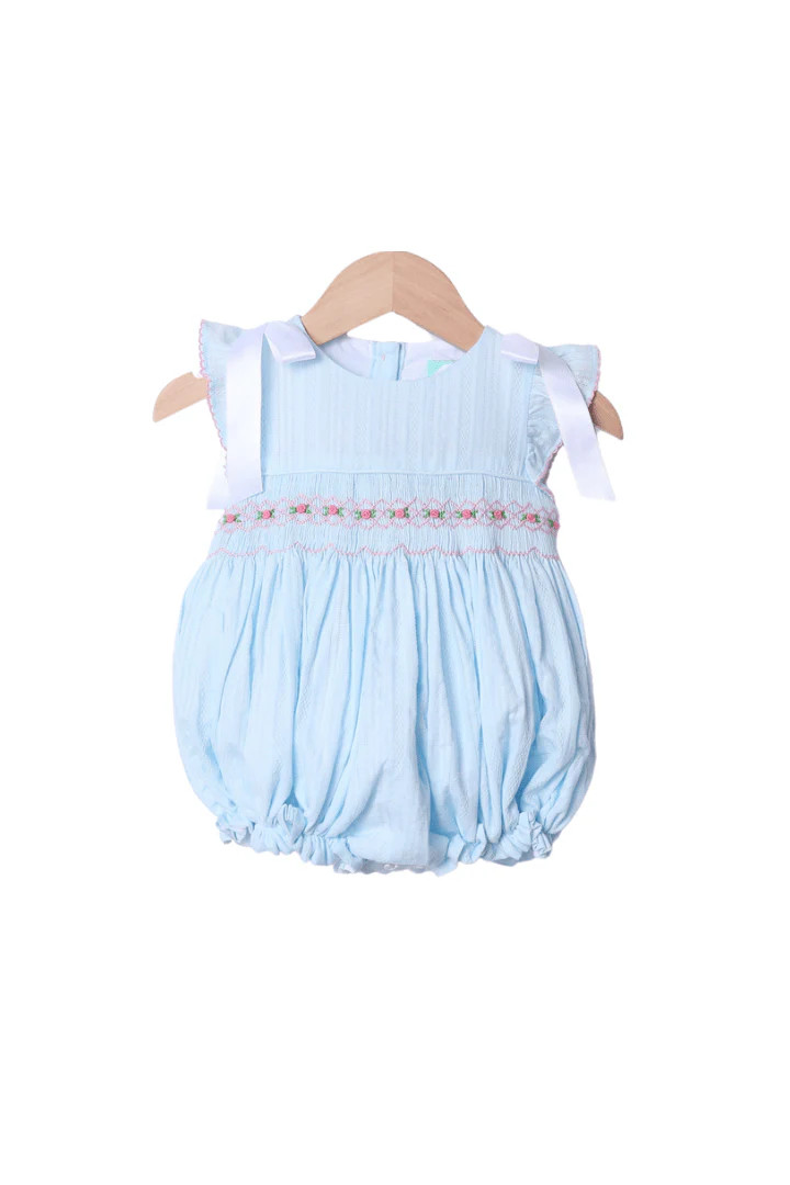 Smocked Heirloom Blue Linen Bubble | The Smocked Flamingo