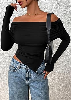 PRETTYGARDEN Women's Long Sleeve Shirts Off Shoulder Tops Going Out Slim Fitted Y2K Blouses 2025 ... | Amazon (US)