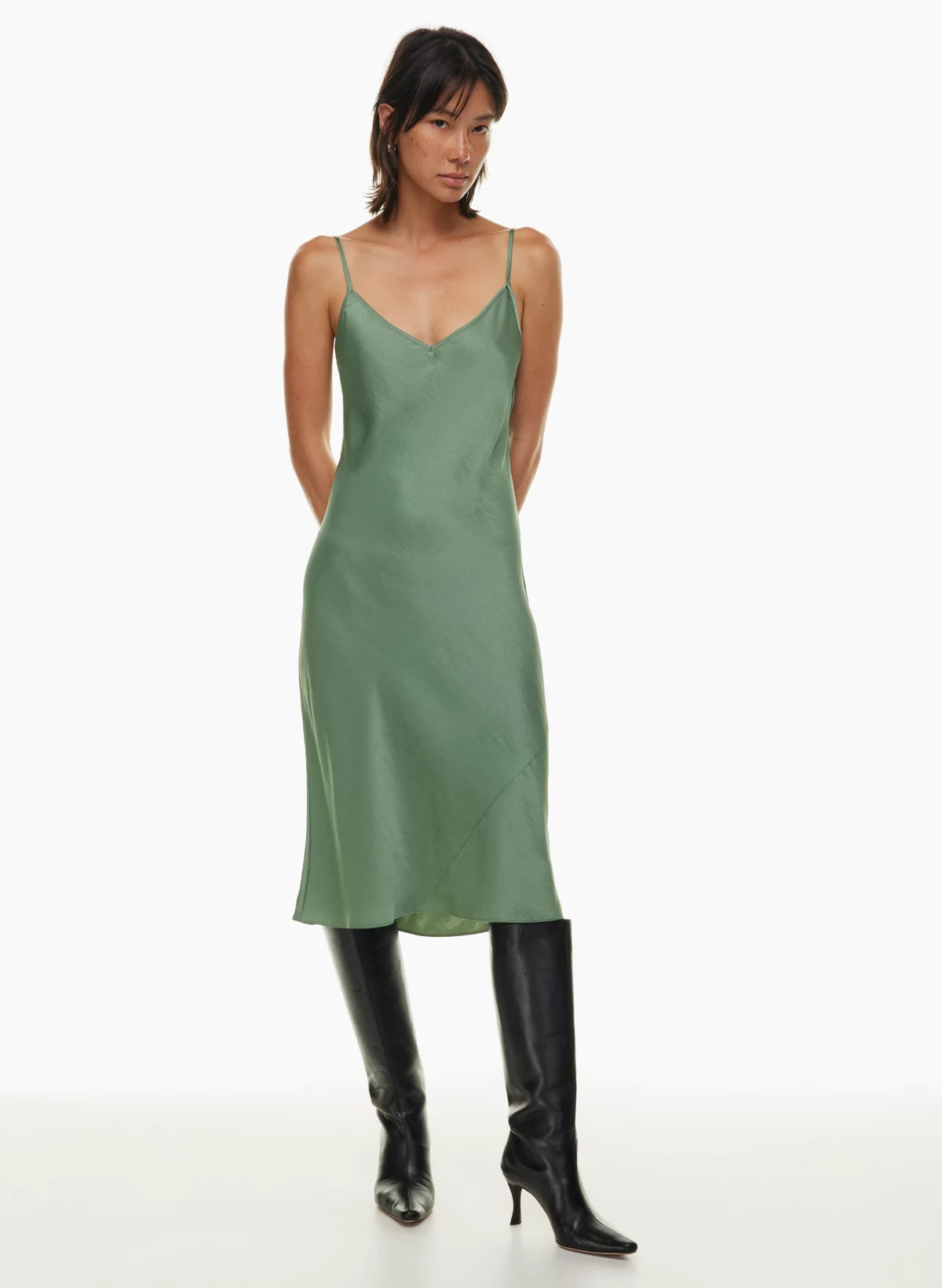 Satin midi slip dress | Aritzia