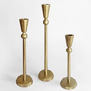 Iron Gold Taper Candle Holder - Set of 3 Decorative Gold Candlesticks - Brass Candlestick Holder ... | Amazon (US)