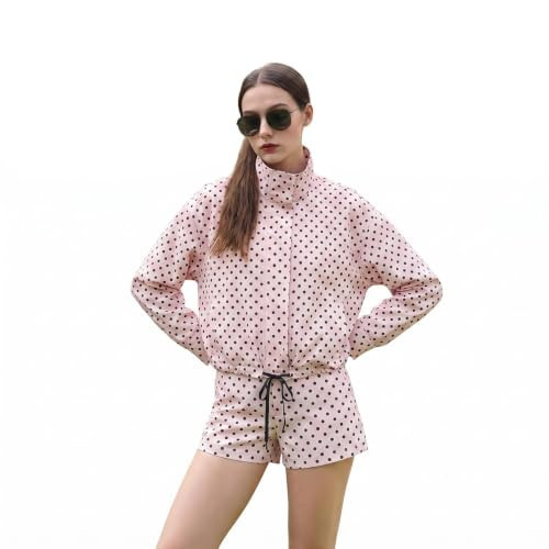 Women's 2 Piece Sets Polka Dot Jacket and Shorts Set for Women Polka Dots Set, Zip-Up Cropped Jacket (Pink and Black Polka Dot Set (Jacket + Shorts), XS) | Amazon (US)