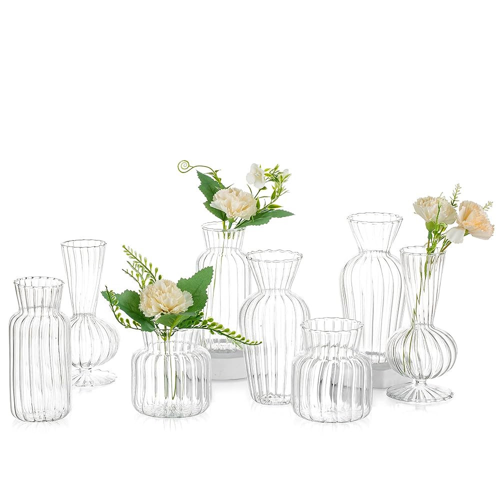 Modern Clear Glass Bud Vase Bulk Set: Glasseam 8Pcs Small Mini Flower Centerpieces Vases Handmade... | Amazon (CA)