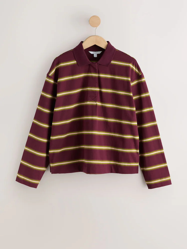 Berry Pink Stripe Long Sleeve Rugby Polo Top | Next US