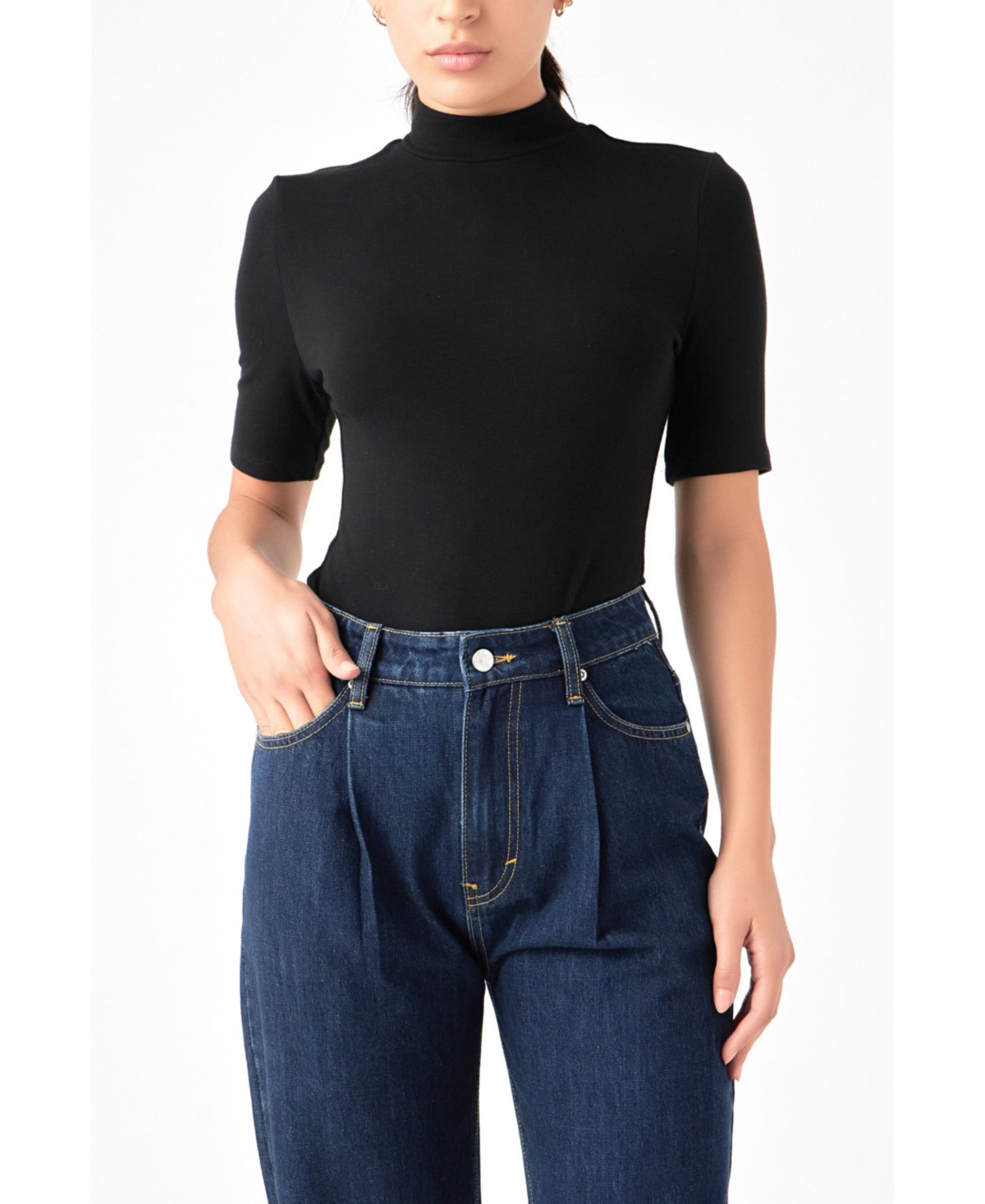 Women's Soft Mock Neck Bodysuit - Black | Macy's