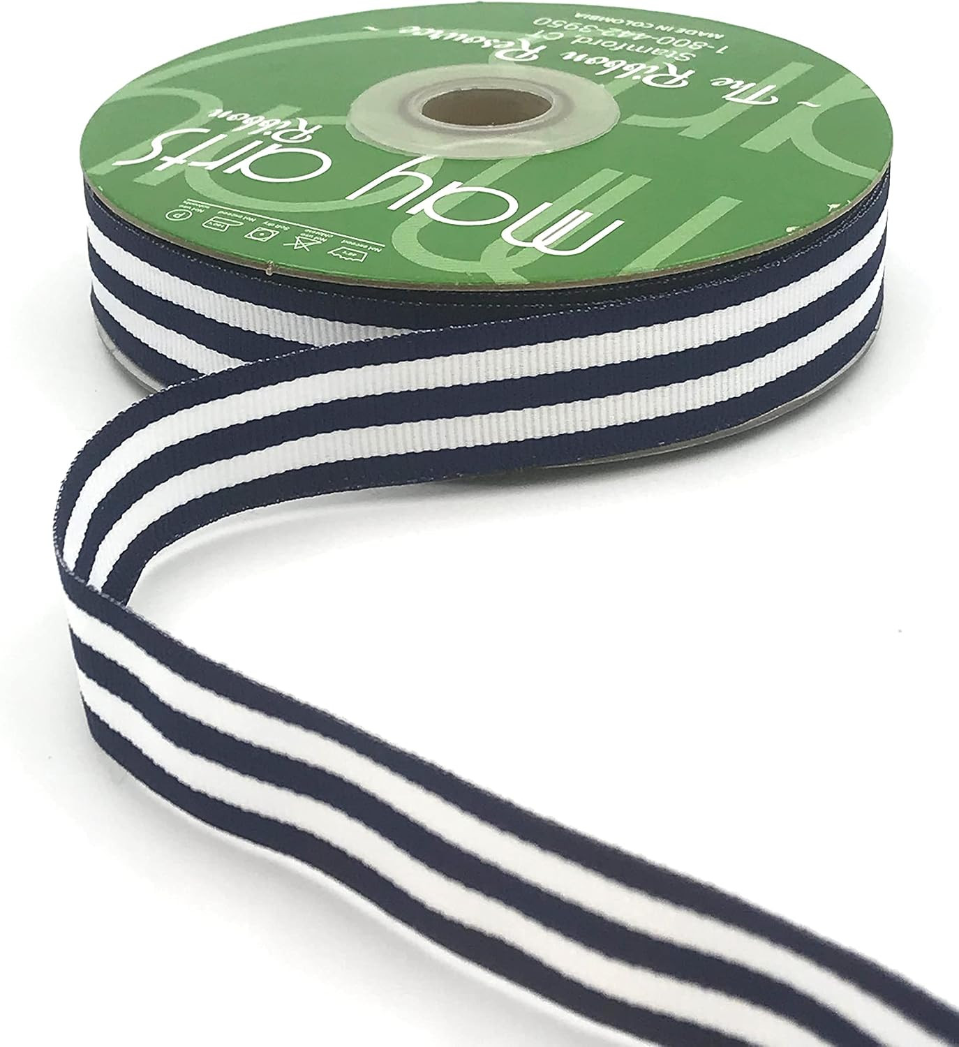 7/8 Inch Grosgrain Horizontal Stripes Ribbon with Woven Edge - 522-78-03N Navy/White | Amazon (US)